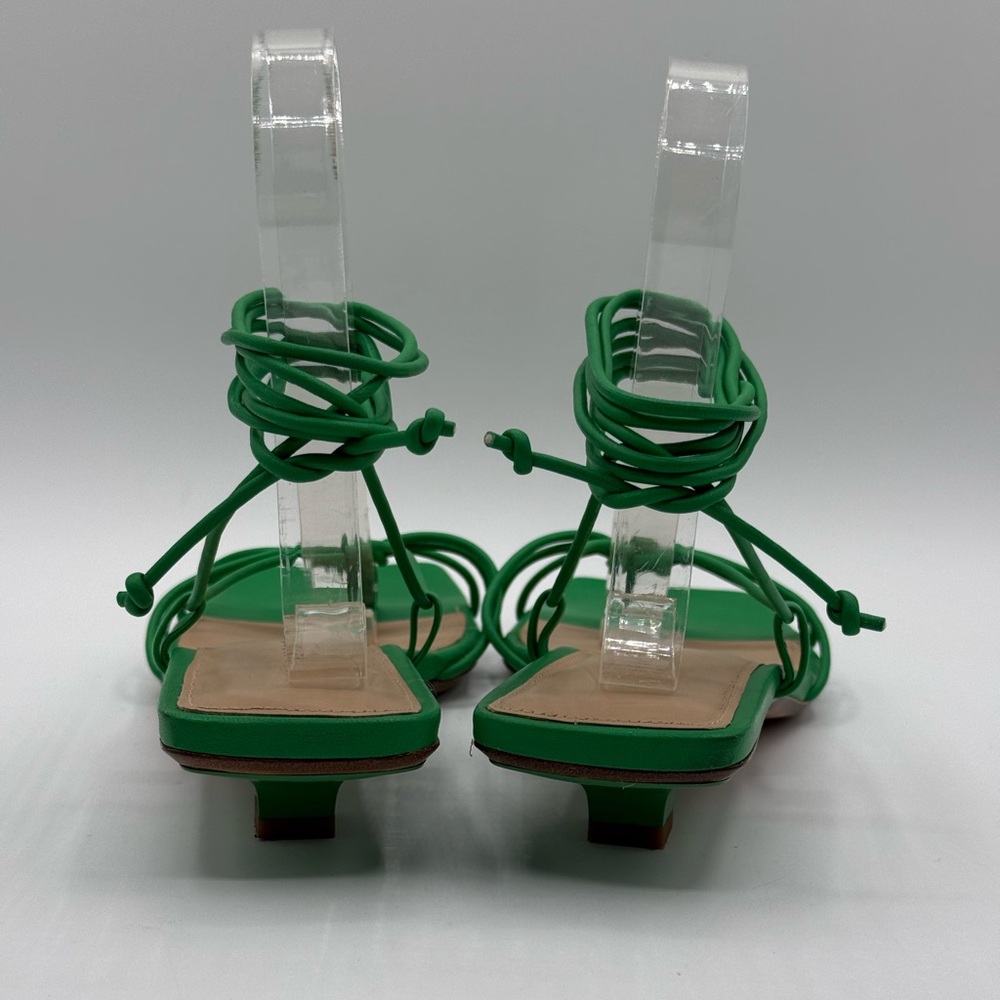 Veronica Beard Jungle Green Foley Heel Tie Sandals Size 6M - Picture 9 of 16